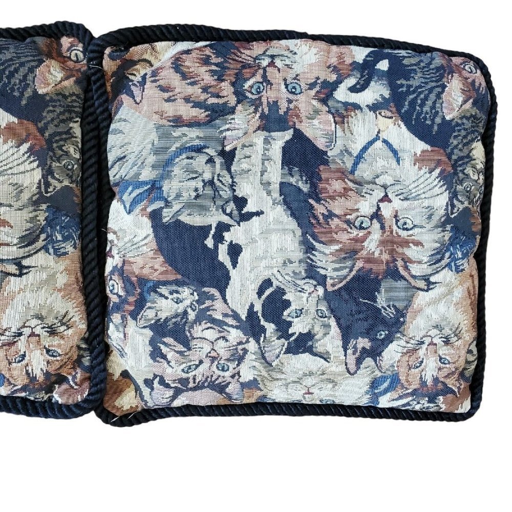 Vintage 90s Cat Kitty Face Tapestry‎ Throw Pillows Set Of 2 12x13 - Picture 3 of 6